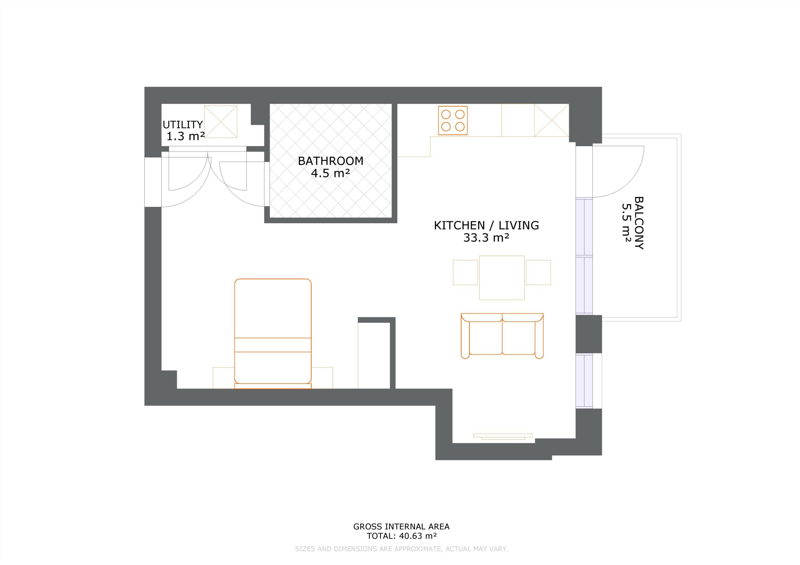 UNCLE Colindale Studio Apartment Floorplan