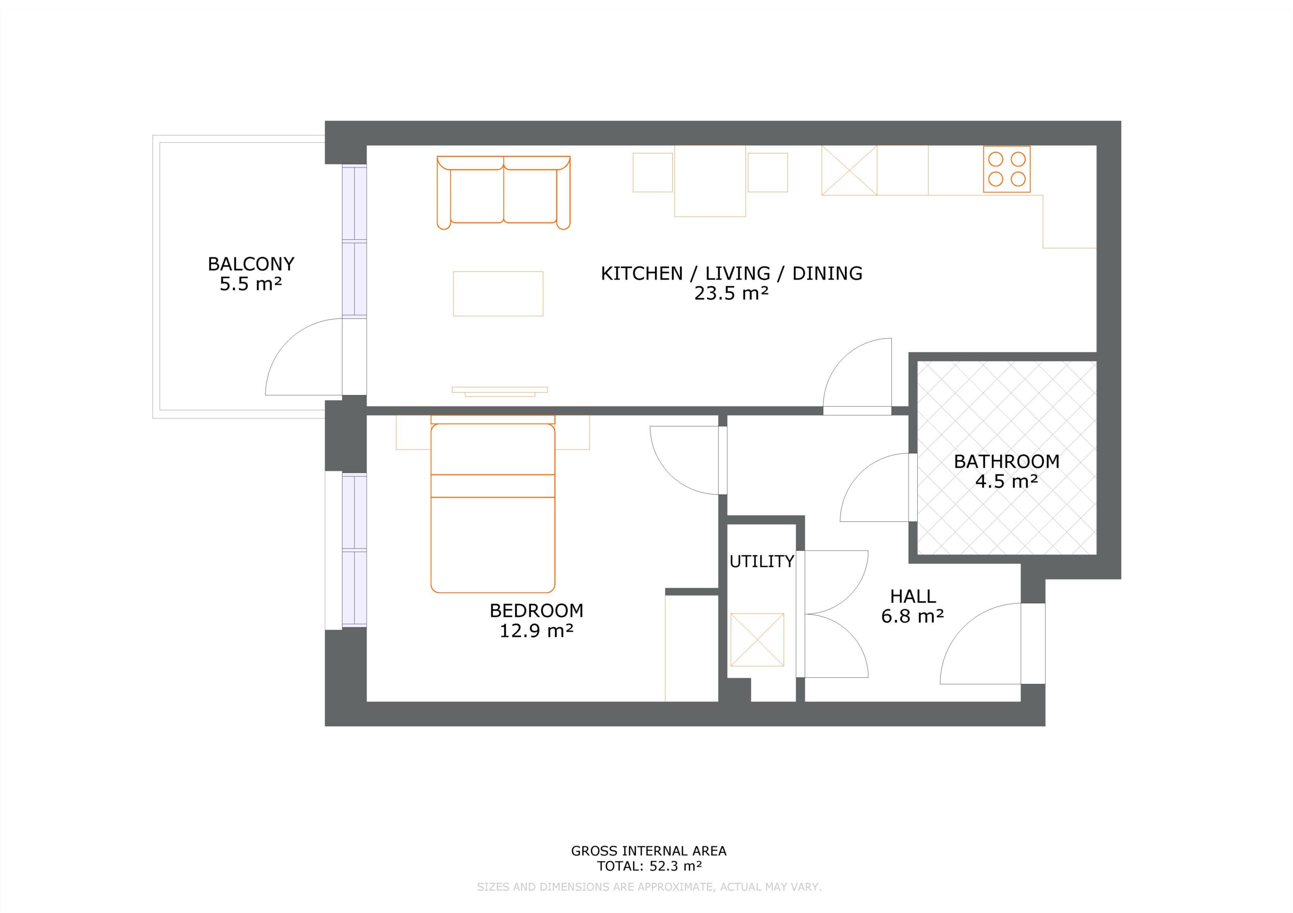 UNCLE Colindale One Bed Floorplan