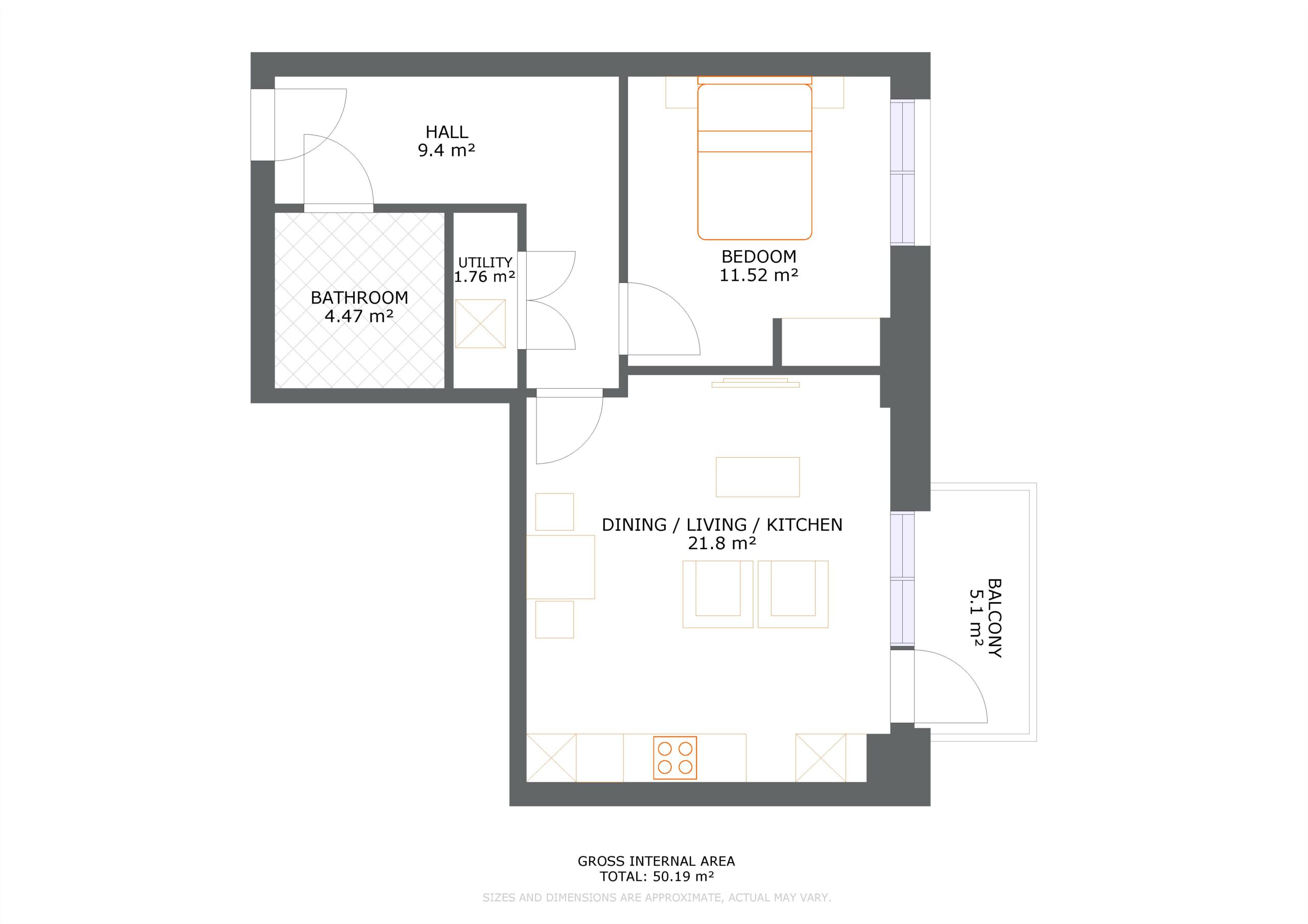 UNCLE Colindale 1 Bed Floorplan