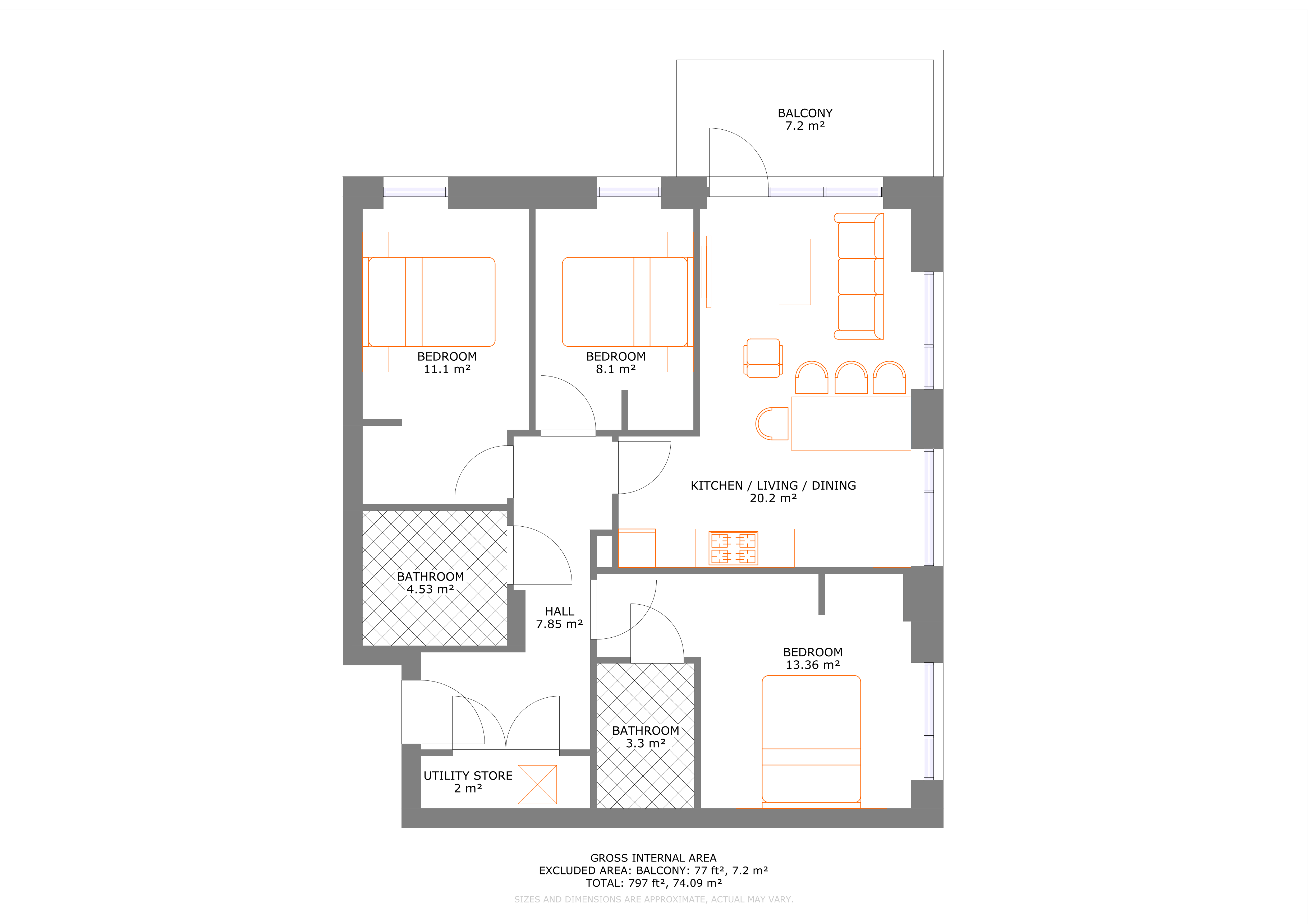 UNCLE Colindale 3 Bed Apartment Floorplan