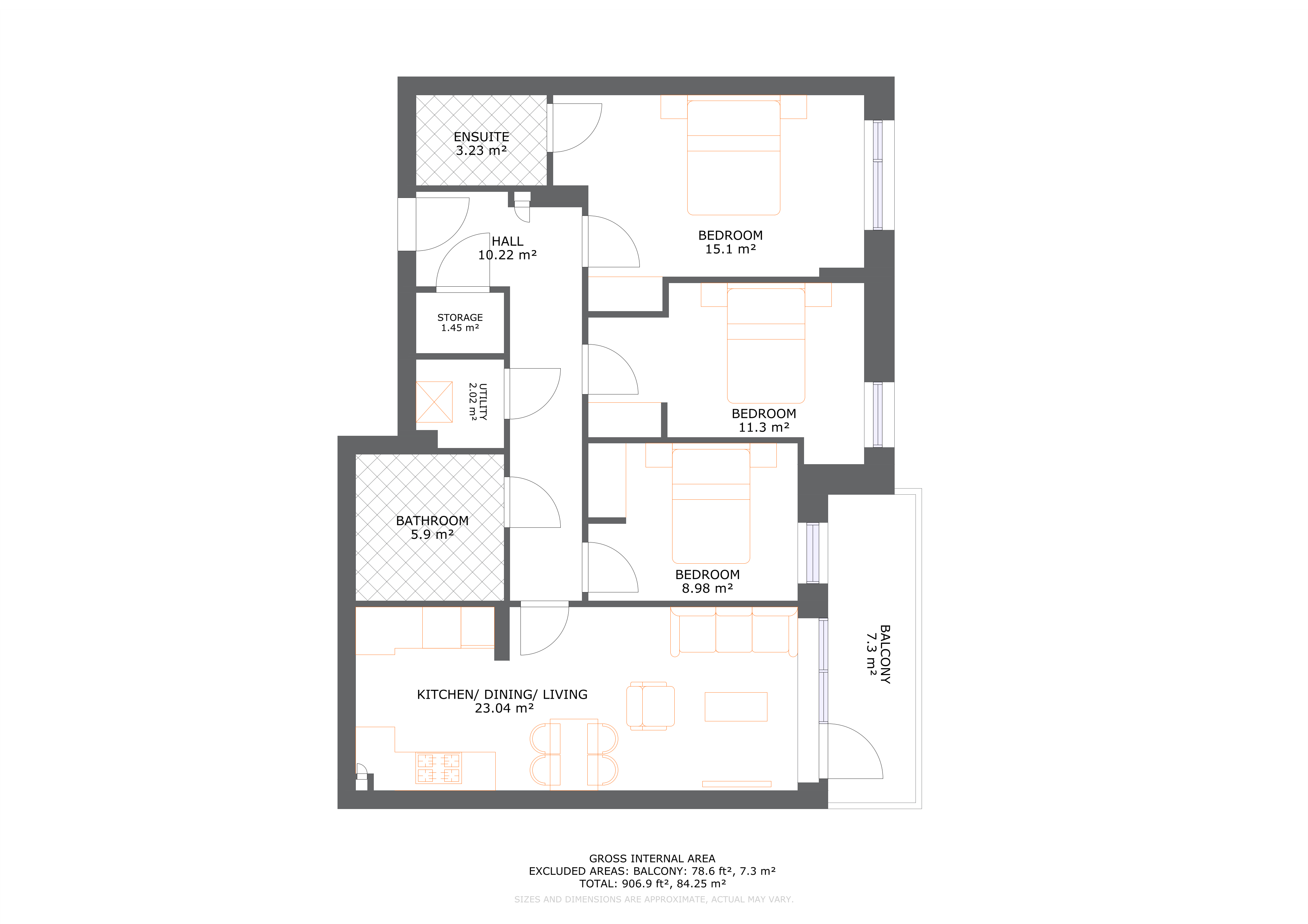 UNCLE Colindale 3 Bed Apartment Floorplan
