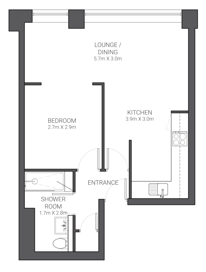 UNCLE Manchester Studio Apartment Floorplan