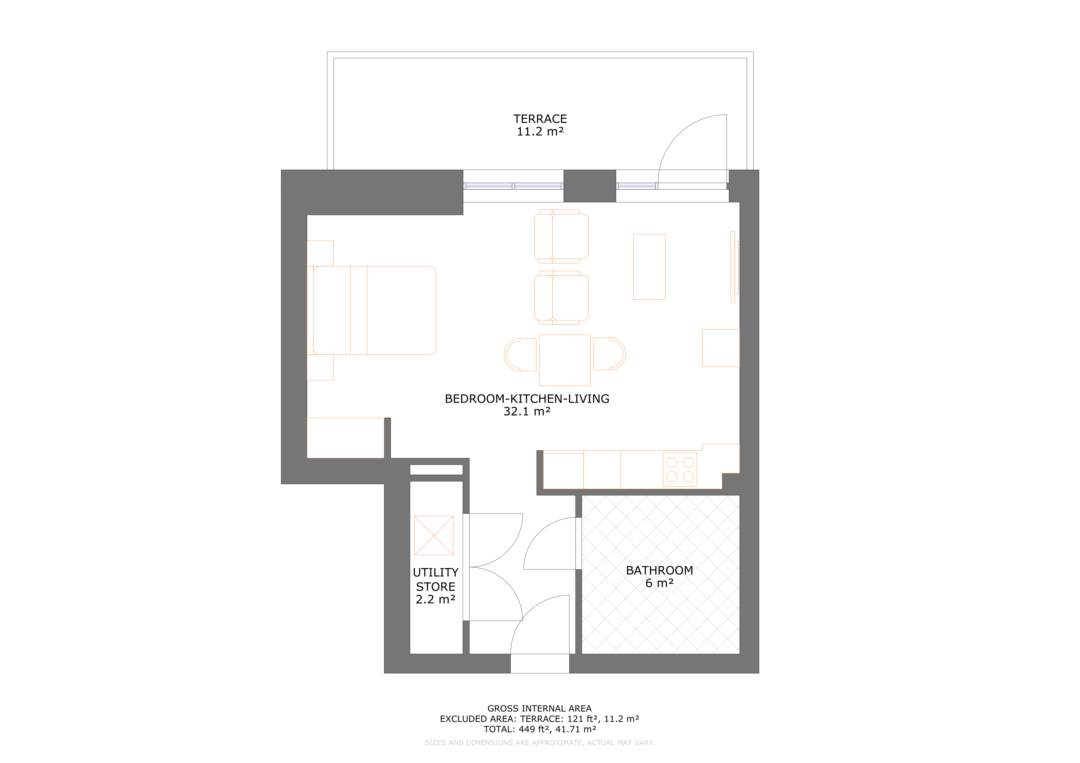 UNCLE Colindale Studio Apartment Floorplan
