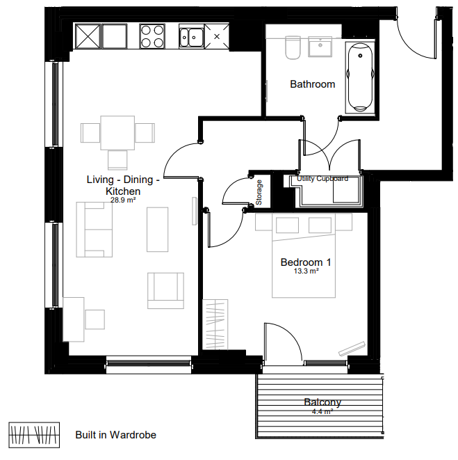 Southall 1 Bed Floorplan