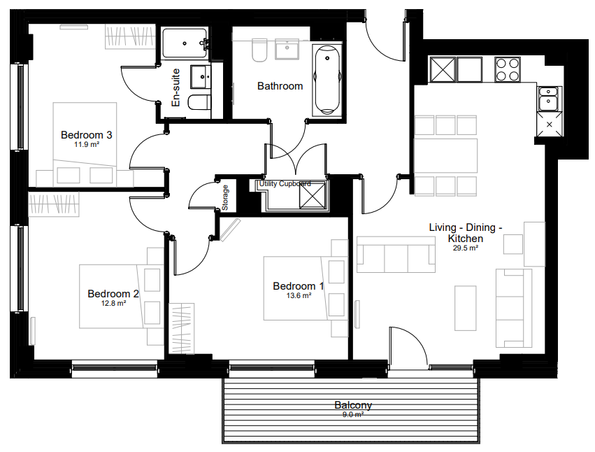 UNCLE Southall 3 bed floorplan