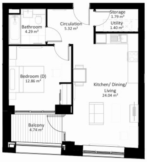 Wembley One Bed Floorplan