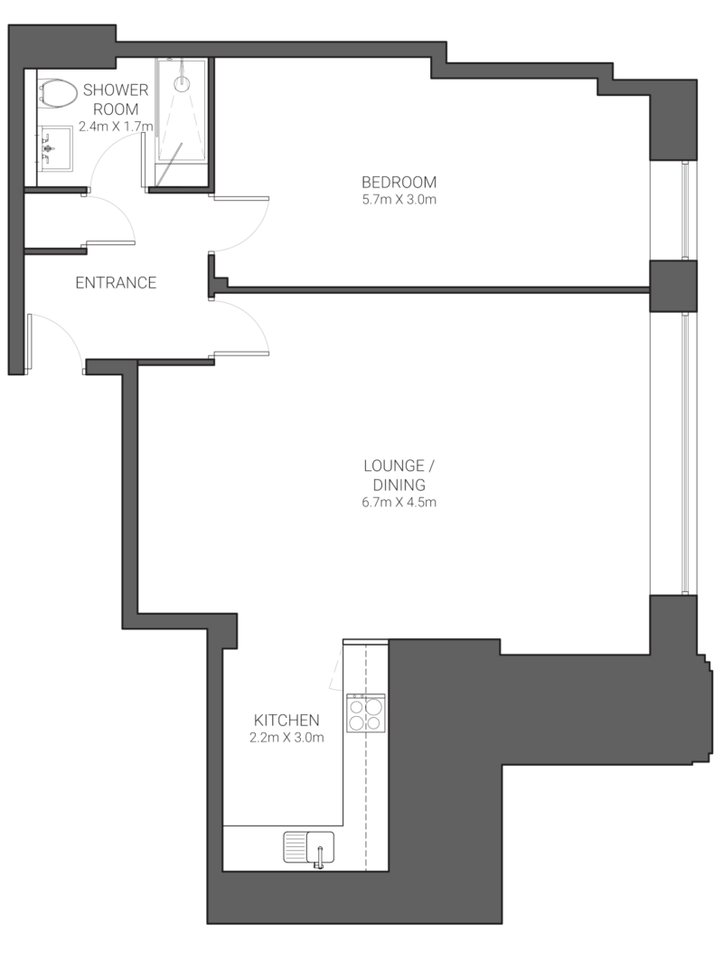 UNCLE Manchester One Bed Apartment Floorplan