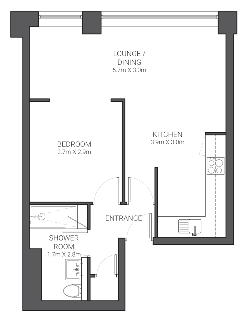 UNCLE Manchester Studio Apartment Floorplan