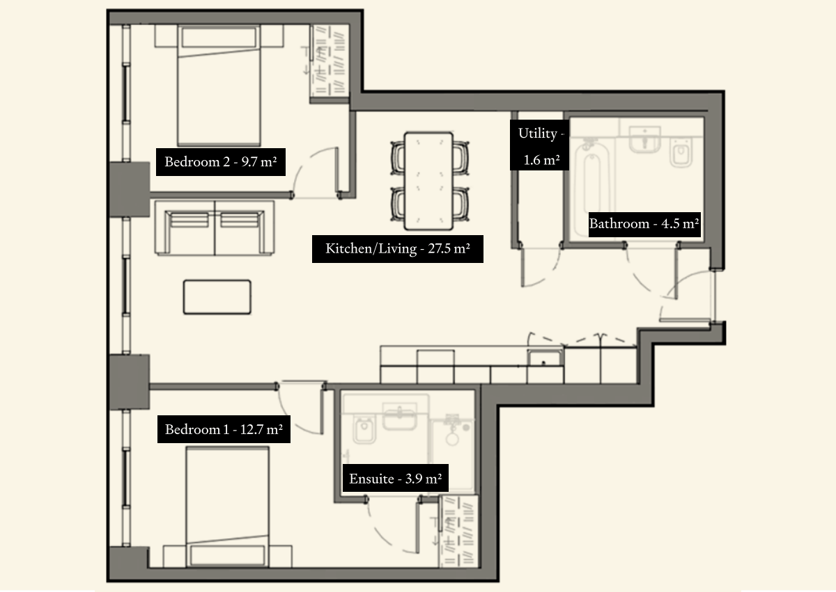 UNCLE Leeds Two Bedroom Floorplan