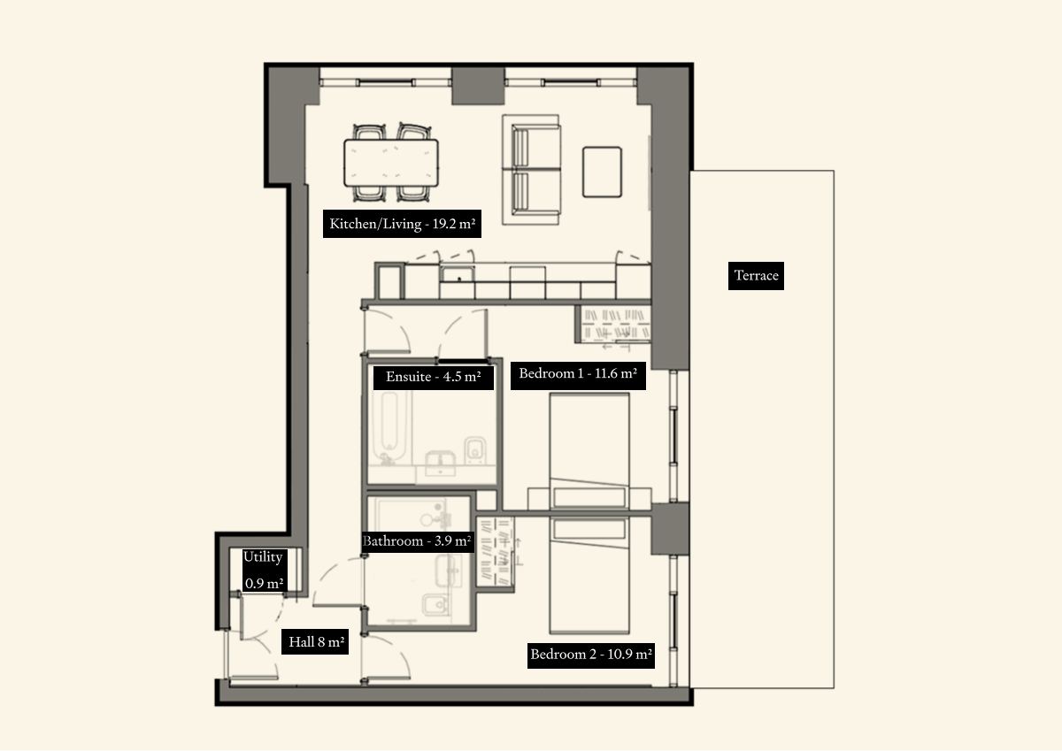 UNCLE Leeds Two Bedroom Floorplan